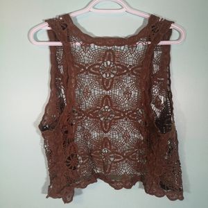 Pretty Crochet Vest in Warm Brown - 32" Chest